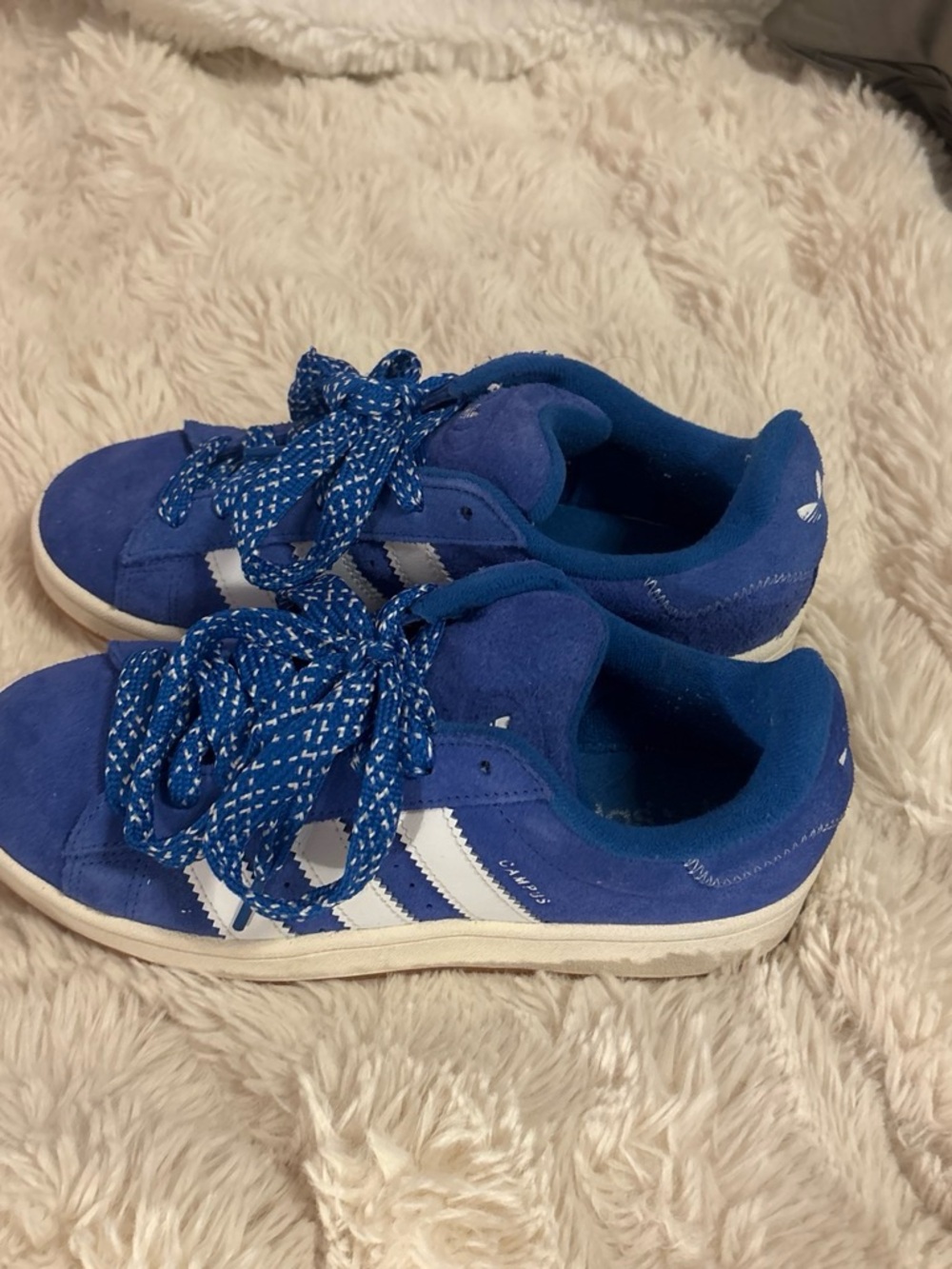 adidas Kids Royal Blue Suede Sneakers with White Stripes